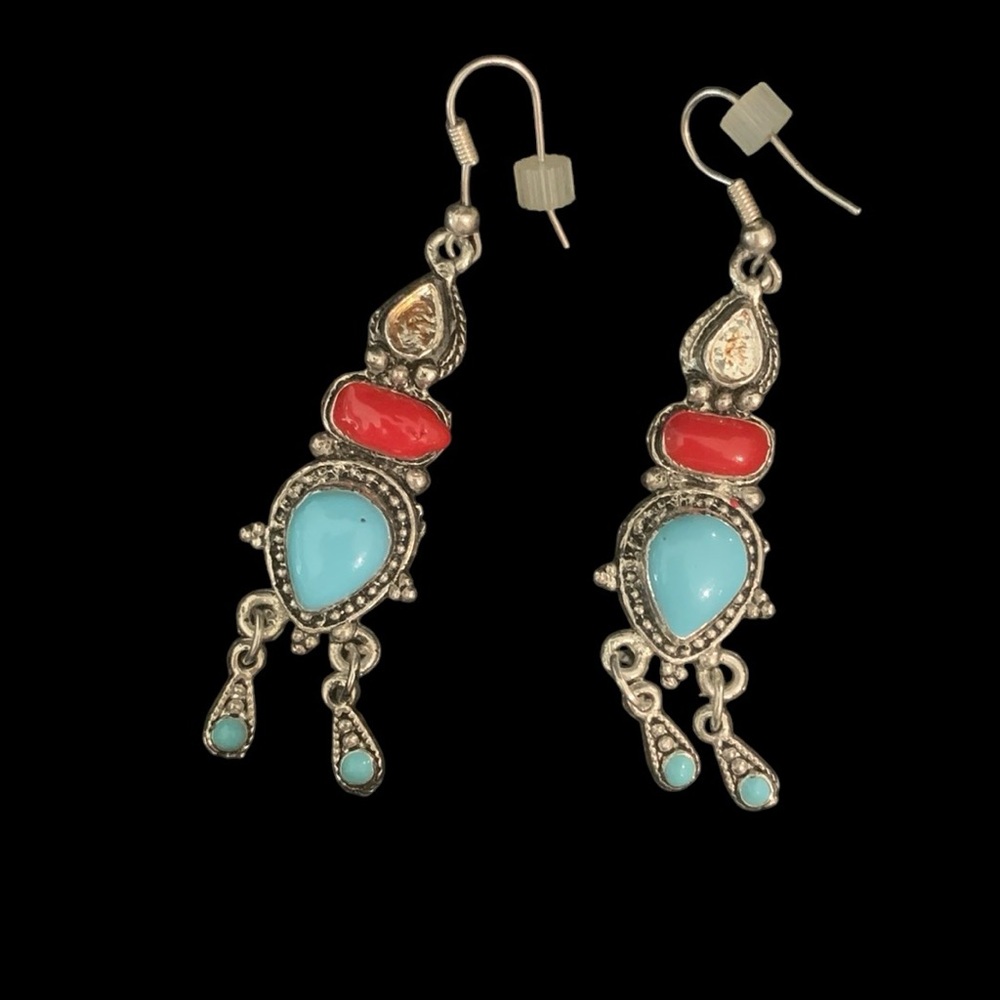 #121 Colourful enamel and  silver toned earrings